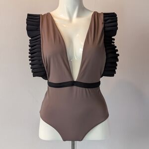 Taupe Puntamar Toria Lanzarote One Piece Unique Luxury Ruffles Swimsuit Size Sm